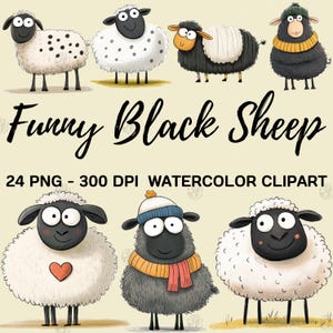 Aquarel grappige zwarte schaap PNG, schattige dieren illustraties, boerderij clipart, cartoon muur prints, kinderkamer illustratie bundel, commercieel gebruik