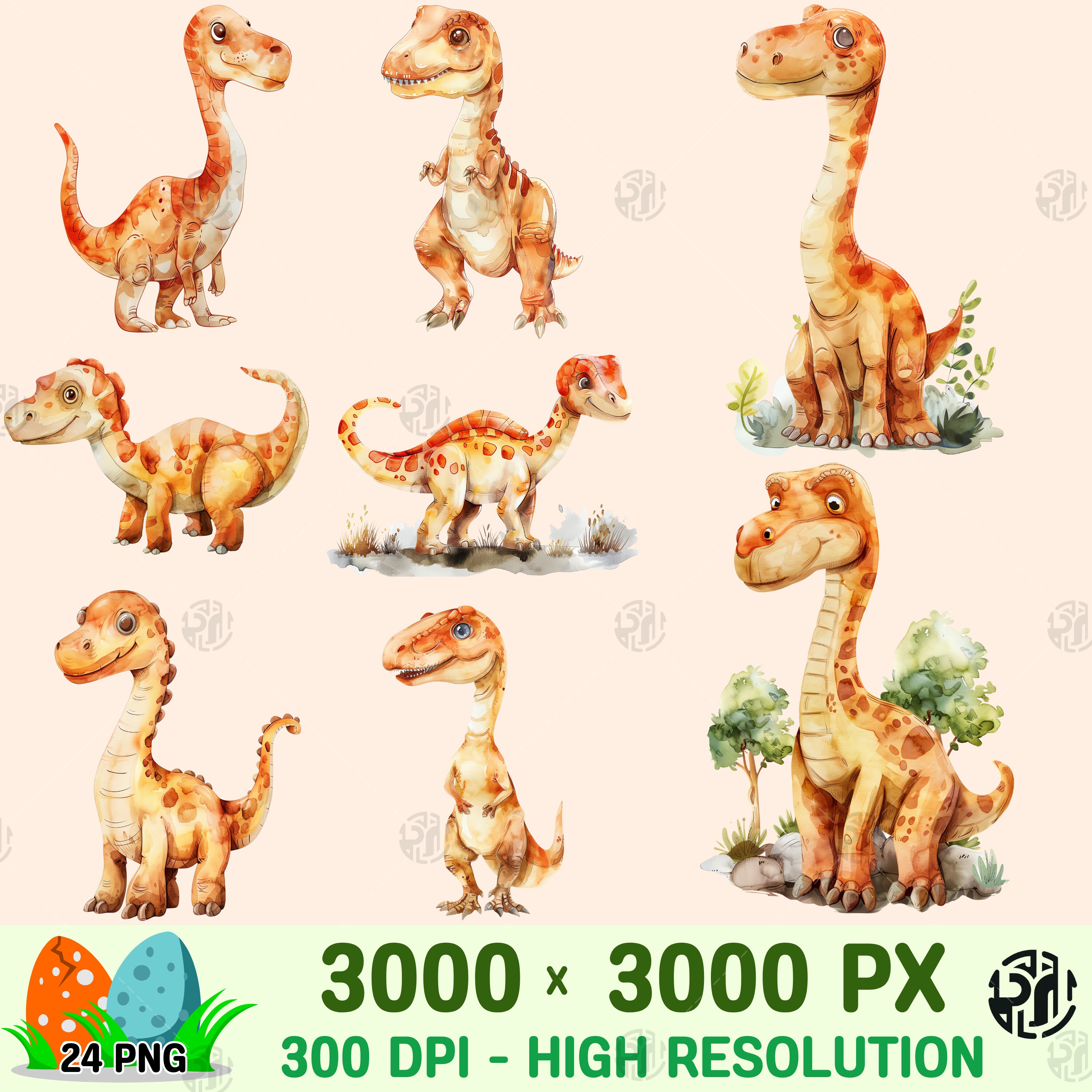 Watercolor Cute Dinosaur With Orange Spots PNG, Baby Dinosaur Clip Art ...