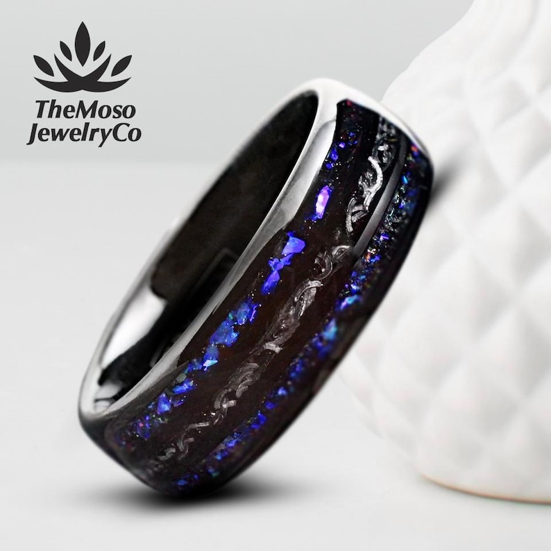 Galaxy Meteorite Ring for Men or Women  Galaxy Blue Sandstone Ring  Meteorite Wedding Band  Orion Nebula Ring  Mens Galaxy Rings  6-8mm