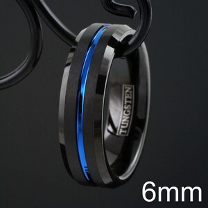 Mens Wedding Band | Black and Blue Tungsten Ring Men | Mens Wedding Ring Blue | Black Tungsten Brushed Thin Blue Line Wedding Band Ring