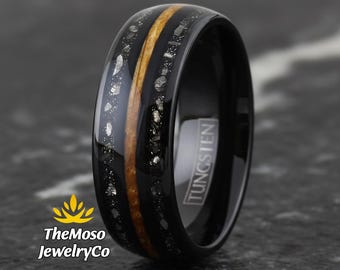 Mens Wedding Band, Whiskey Barrel Ring, Meteorite Wedding Ring, Meteorite Ring