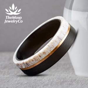 Mens Wedding Band, Deer Antler Ring, Black Tungsten Ring, Antler Black Tungsten Ring, Deer Wedding Band, Tungsten Ring for Men, Mens Ring