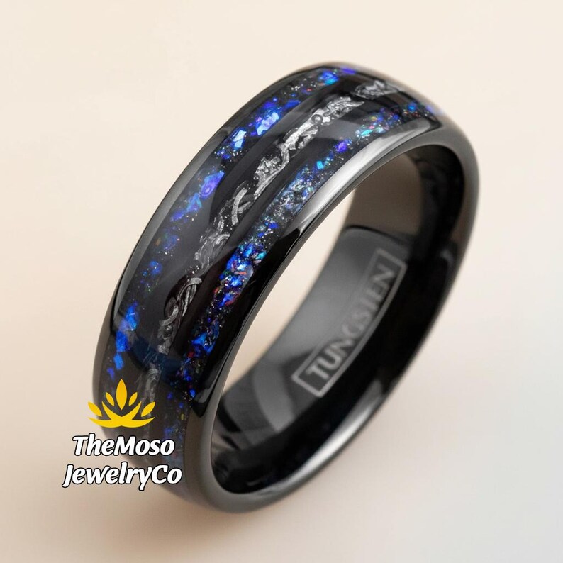 Galaxy Meteorite Ring for Men or Women, Galaxy Blue Sandstone Ring, Meteorite Wedding Band, Orion Nebula Ring, Mens Galaxy Rings, 6-8mm