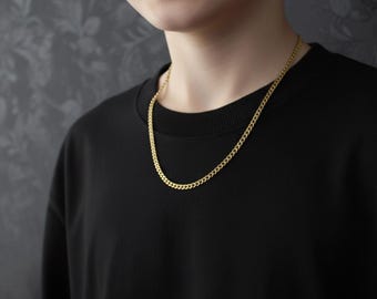 3mm Chain for Boys,, Kid's Gold Cuban Chain Necklace, 18K Gold Stainless Steel Necklace