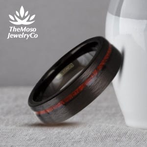 Wood Wedding Band, Distressed Brushed Tungsten Ring, Koa Wood Ring, Wood Wedding Band for Men, Wood Inlay Ring Mens, Wood Tungsten Mens Ring
