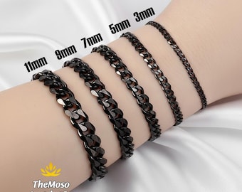 Black Cuban Link Chain Bracelet for Men – Stainless Steel Curb Bracelet, Hip Hop Jewelry