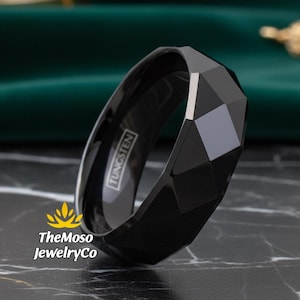 Mens Wedding Band, Multi Faceted Tungsten Carbide Ring 6mm or 8mm Wedding Band, Mens Ring, 8mm Tungsten, Wedding Band, Tungsten Carbide Band
