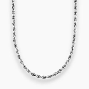 5mm Silver Stainless Steel Rope Chain Necklace - Men&#39;s Twist Link
