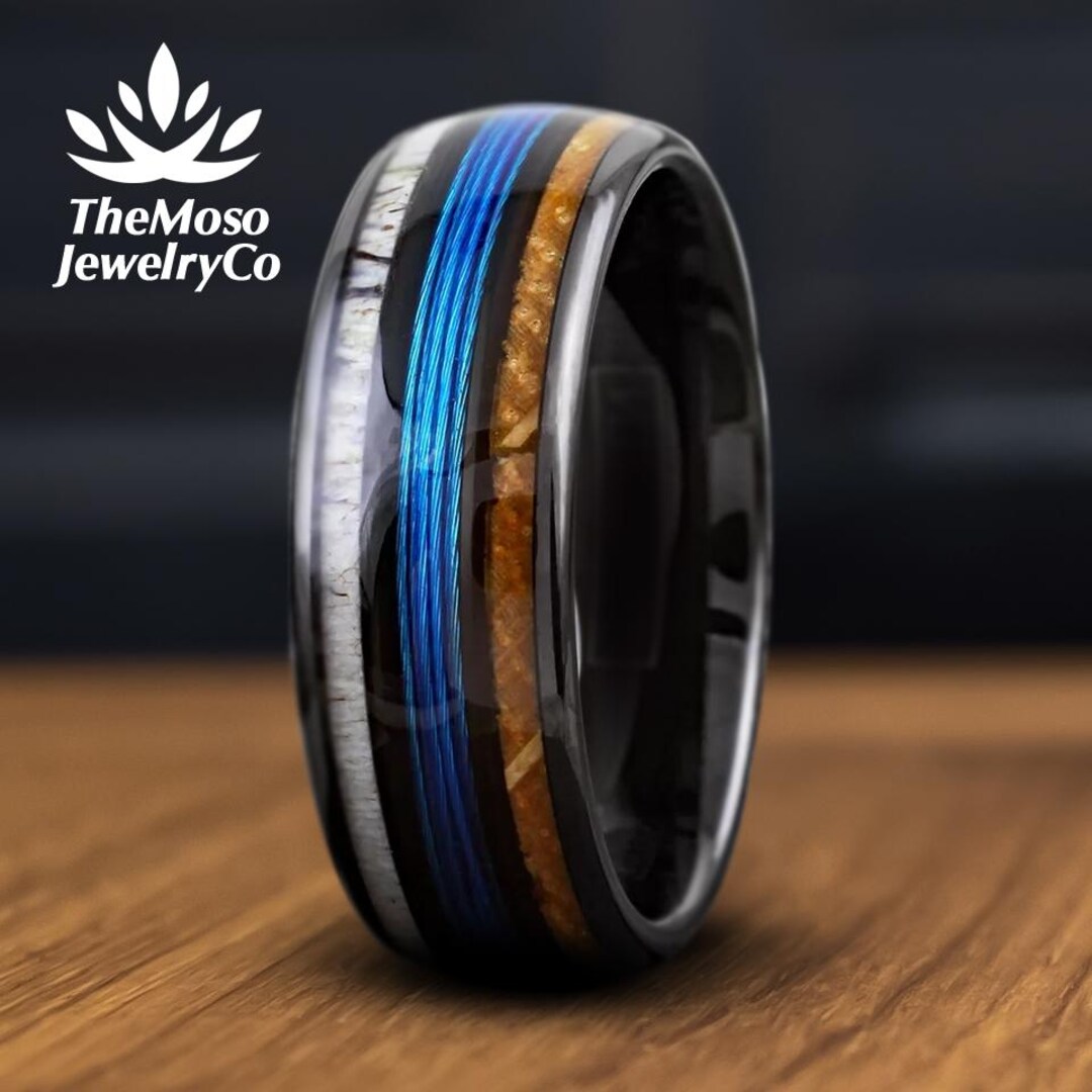 Whiskey Barrel Mens Wedding Band Mens Fishing Line Wedding Band