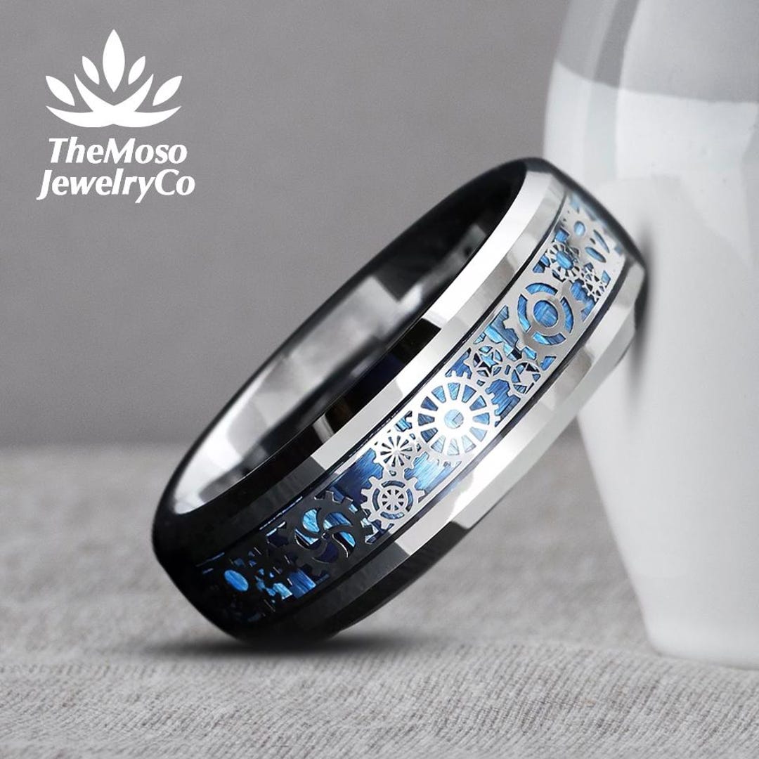 Clockwork Gear Mens Ring, Mens Mechanical Gear Ring, Blue-silver ...