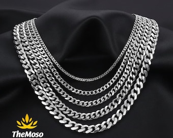 Mens Chain Necklace, Men's Silver Chain, Silver Stainless Steel Cuban Chain Necklace, Men Silver Cuban Necklace, Women Chain Necklace