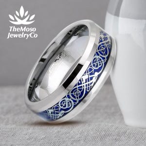 Silver Celtic Dragon Ring, Celtic Ring Mens Wedding Band, Celtic Wedding Tungsten Band, Celtic Knot Wedding Band, Mens Celtic Ring
