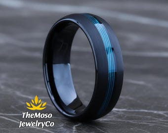 Mens Wedding Band, Fishing Line Mens Ring, Fishing Line Wedding Band, Fishing Line Ring, 7mm Fishing Line Tungsten Ring
