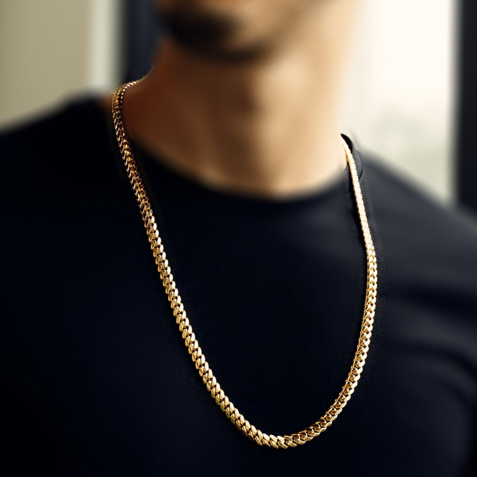 20-Inch Gold Plated Miami Cuban Chain Necklace - Stainless Steel 3mm Curb Link For Men & Women