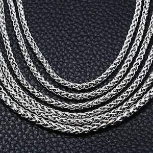 3mm Braided Wheat Chain 316L Stainless Steel Necklace Men Women, Stainless Steel Silver Wheat Braided Chain Necklace, Chain for Men