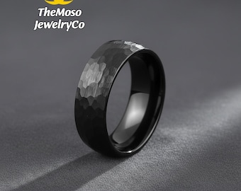 Mens Wedding Band, Black Hammered Ring, Black Tungsten Men Ring, Anniversary Ring, Anniversary Ring, Engagement Ring, Black Wedding Band