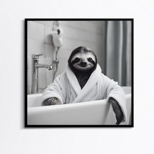 Adorable sloth in Tub Printable Wall Art,Funny Bathroom Print ,Digital Download, Black and White Animal Art,Bathroom Wall Decor,Toilet humor