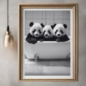 Adorable pandas in Tub Printable Wall Art,Funny Bathroom Print ,Digital Download,Black and White Animal Art,Bathroom Wall Decor,Toilet humor