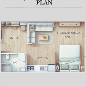 Plan d'étage du studio de 430 pieds carrés | Conception d'une petite maison (PDF + DWG)
