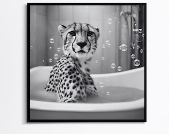 Adorable Cheetah in Tub Printable Wall Art,Toilet Humor,Cheetah Photo,Funny Bathroom Decor,Cheetah Art,Bathroom Art Print,AIDigital Download