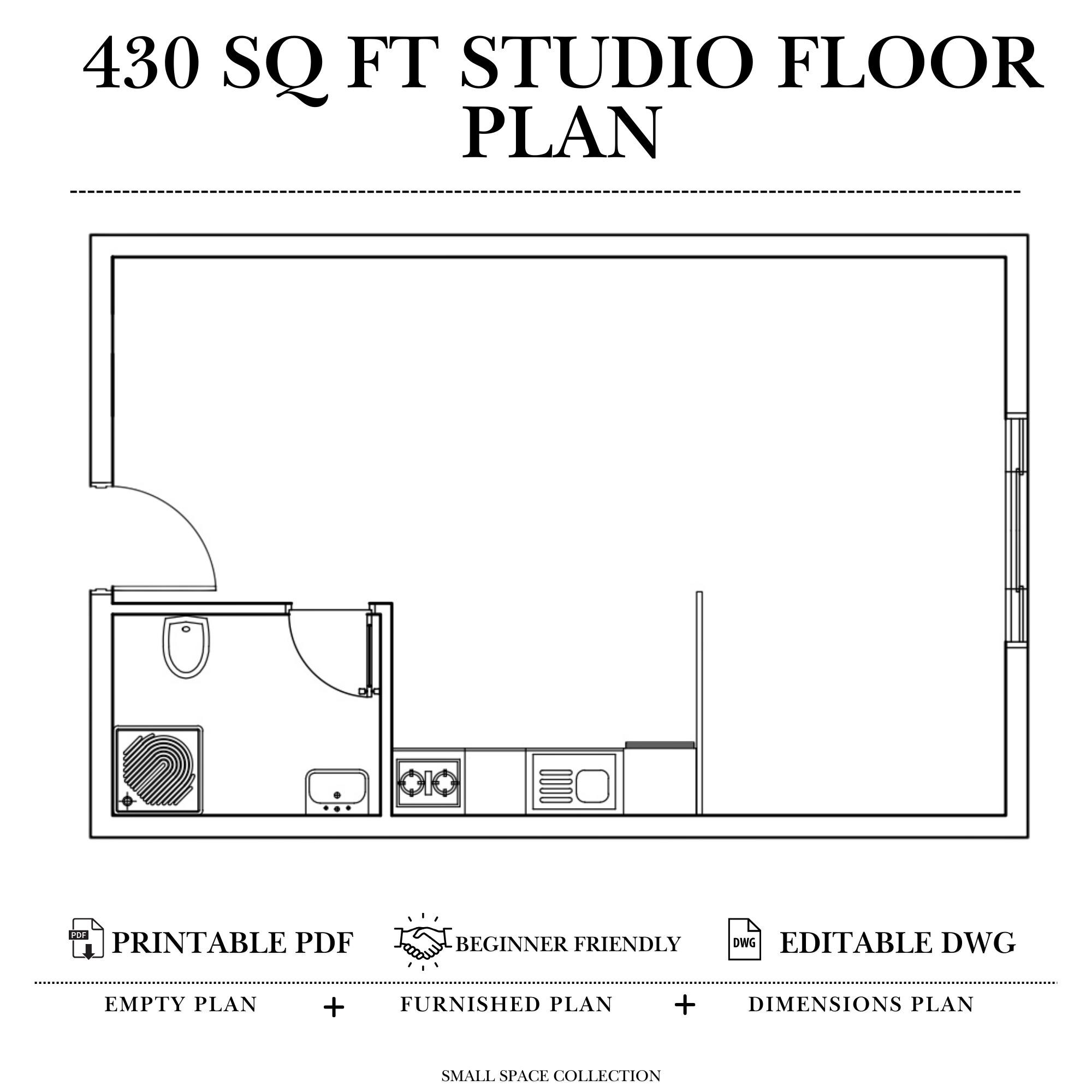 430 Sq Ft Studio Apartment Floor Plan | Tiny Home Design (PDF + DWG) - Etsy