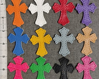 Embroidered IRON ON Patches for Jackets, Jeans and More Leather Gothic Cross Sew On Patches Chrome Cross Hearts Pattern