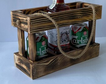 Wooden bottle holder - Wooden box for bottles - Rustic Brown Wood Bottle Storage Crate - Wooden Beer Holder Box - Wood Wine Bottle Caddy