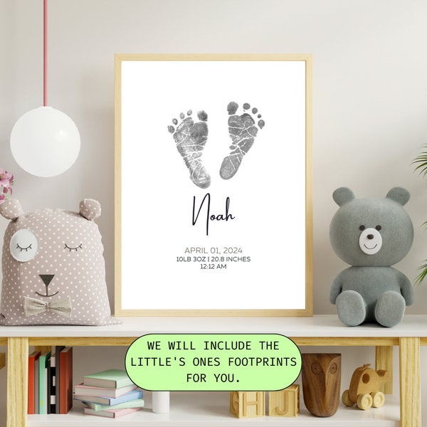 Personalized Baby Birth Print Newborn Keepsake Footprint Art Baby Printable Birth Stats Print Nursery Wall Art