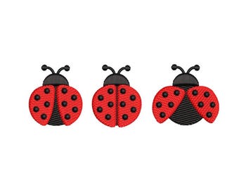 Three Ladybugs Embroidery Design, Summer Digital File, 3 sizes
