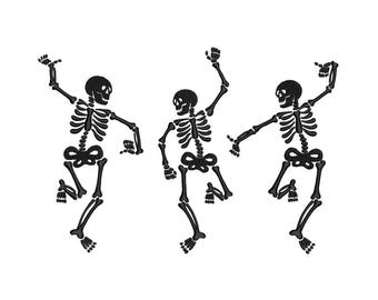 Disegno per ricamo di scheletri danzanti, file digitale di Halloween, 4 misure