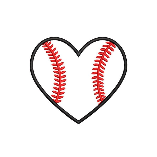 Baseball Heart Machine Embroidery Design, Digital File, 4 sizes