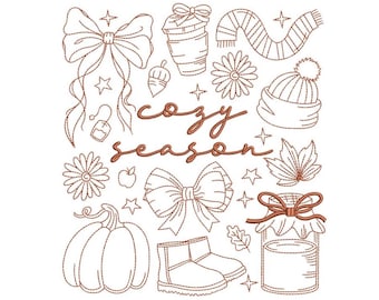 Maskinbroderidesign för mysig säsong, digital fil för hemkomfort, 4 storlekar