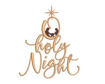 Holy Night Embroidery Design, Merry Christmas Digital File, 3 sizes