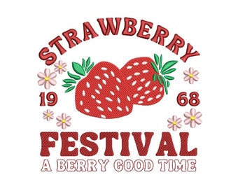 Strawberry Festival Embroidery Design, Digital File, 3 sizes