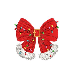 Bow with Christmas Lights Embroidery Design, Merry Christmas Digital File, 3 sizes
