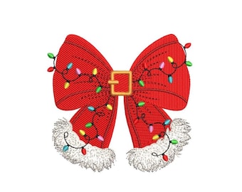 Bow with Christmas Lights Embroidery Design, Merry Christmas Digital File, 3 sizes