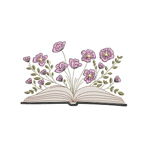 Floral Book Embroidery Design, Digital File, 3 sizes