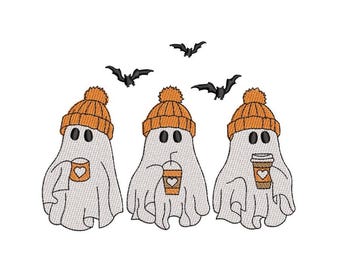 Ghosts, Spooky Season, Halloween Embroidery Design, Digital File, 3 sizes