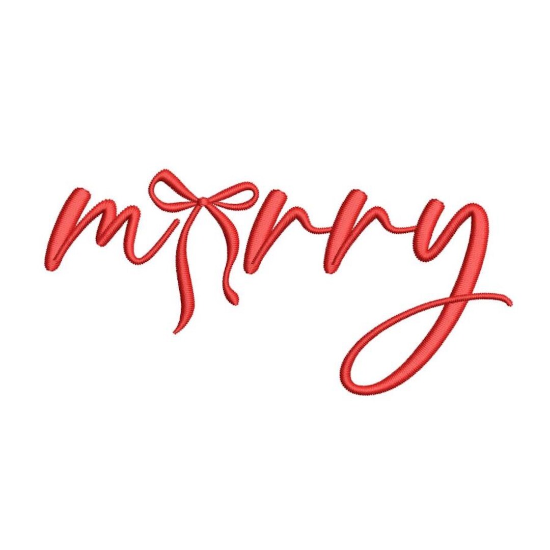 Merry Cursive Script With Coquette Bow Embroidery Design, Christmas ...