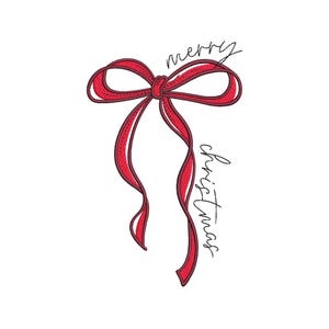 Frohe Weihnachten Kokette Schleife Stickmuster, Weihnachten Digitale Datei, 3 Größen