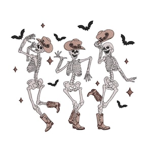 Dancing Skeletons Embroidery Design, Howdy Western Embroidery, Cowboy Embroidery, Halloween Embroidery Design, Digital File, 4 sizes