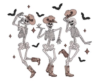 Dancing Skeletons Embroidery Design, Howdy Western Embroidery, Cowboy Embroidery, Halloween Embroidery Design, Digital File, 4 sizes