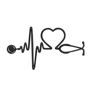 以下が含まれることがあります： 心拍数、ハートの形、聴診器を描いた黒い線画のデザイン。 このデザインは、医療と医療をテーマにしたシンプルでエレガントな表現です。 画像は白い背景に設定されています。