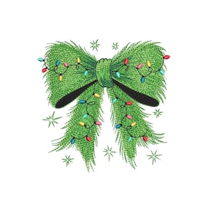 Broderidesign med rosett och julbelysning, digital fil med god jul, 3 storlekar