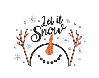 Snowman Embroidery Design, Merry Christmas Let it Snow Digital File, 4 sizes
