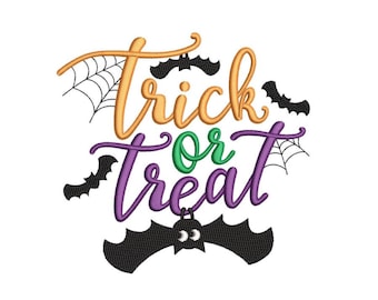 Trick or Treat Halloween Embroidery Design, Digital File, 3 sizes