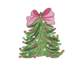 Christmas Tree Embroidery Design, Merry Christmas Digital File, 3 sizes