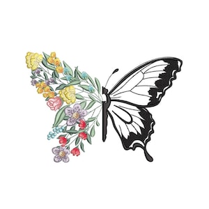 Floral Butterfly Machine Embroidery Design, Digital File, 3 sizes