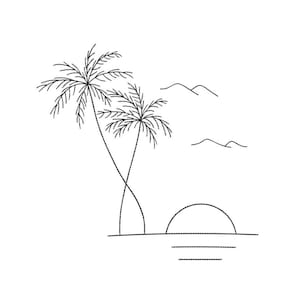 Sun Waves Palm Tree Embroidery Design, Summer Holiday Digital File, 5 sizes