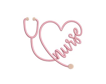 May include: Pink stethoscope forming a heart shape with the word "nurse" written inside.